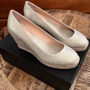 J Crew Metallic Canvas Espadrille Wedges Gold Size 9